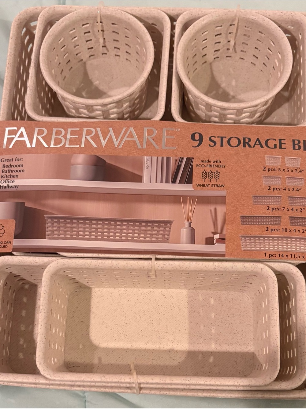 Farberware Beige/Tan 9-Piece Woven Look Storage Basket Set